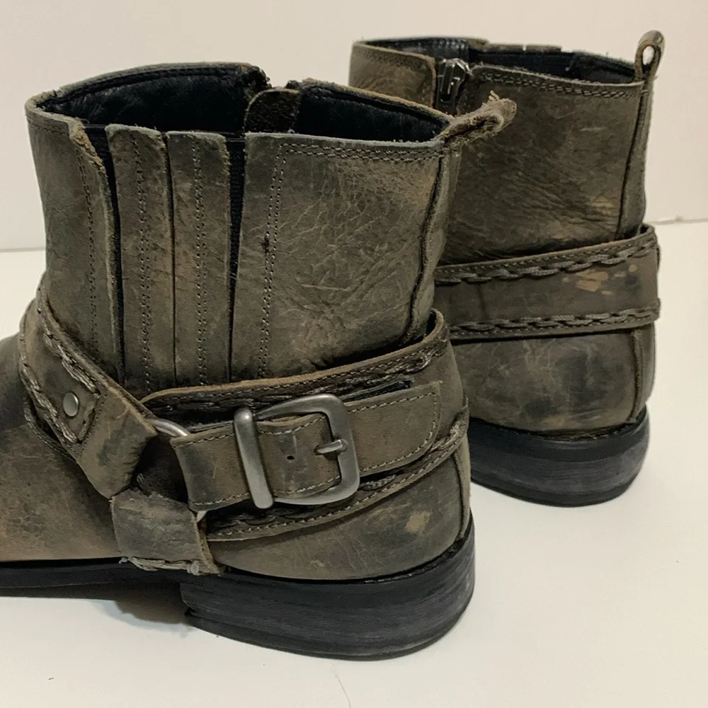 Bed Stu Men's Olive Brown Distressed Leather Harness Boots